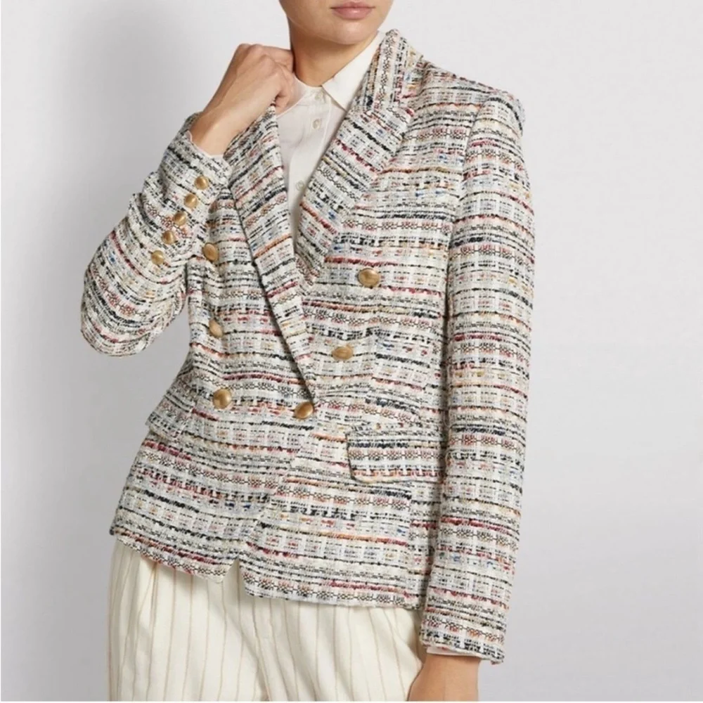 L'AGENCE Kenzie Tweed Double Breasted Blazer Corporate Work Office Career Size 2 - Picture 1 of 15